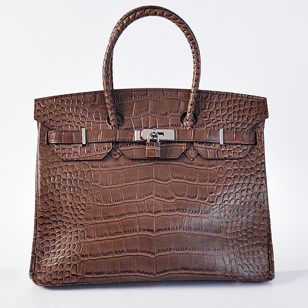 H35POSG Hermes Birkin 35CM strisce in pelle di coccodrillo in Dark Bro